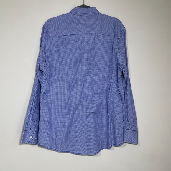 Men's Large Michael Brandon Blue Plaid Long Sleeve Button Down Shirt - Picture 7 of 7